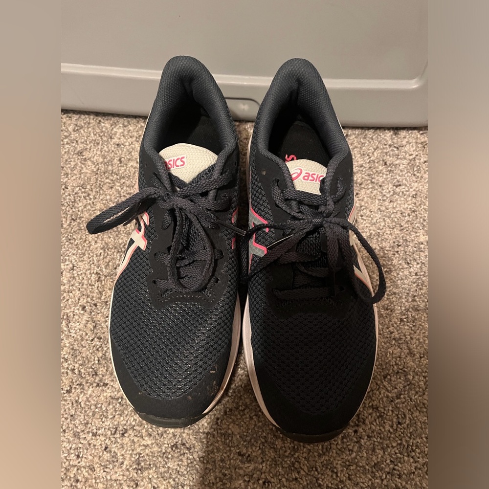 Asics Black and Pink Athletic Sneakers - Size 5
